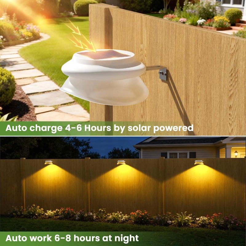 JSOT Solar Fence Lights, Bright Security Outdoor Backyard Lights Waterproof, Patio Decor Sign Lighting for Eaves Deck Pathway Garden Garage Stairs Wall 2 Installations Methods - White Light, 6 Pack - Image 4